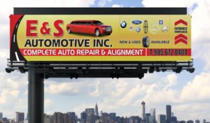 E and S mechanic shop store sign billboard design